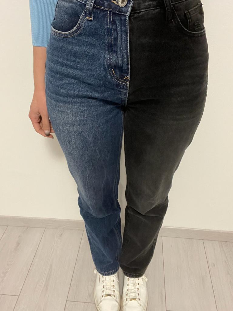 JEANS BICOLOR NERO-BLU